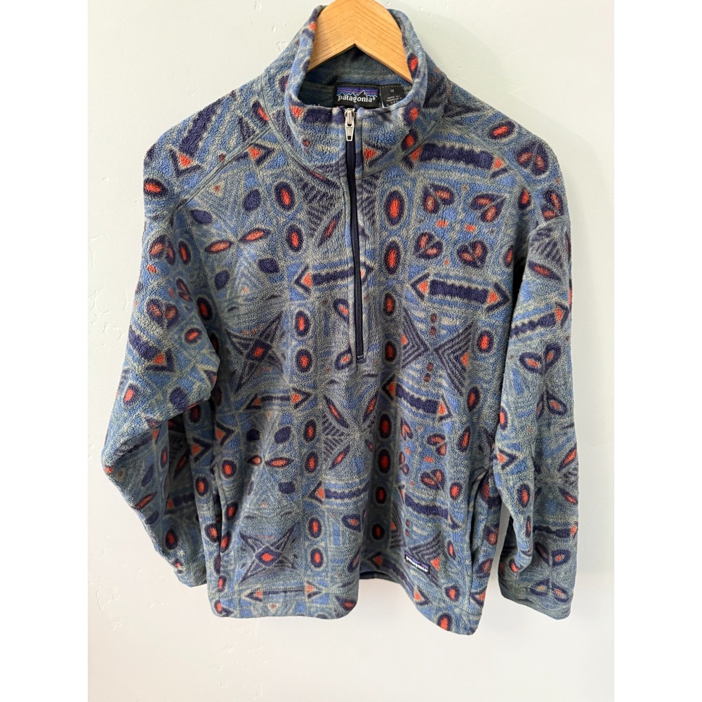 Patagonia Made in USA Fleece Size‎ Medium 1/2 Zip Geometric RARE Vintage 90's